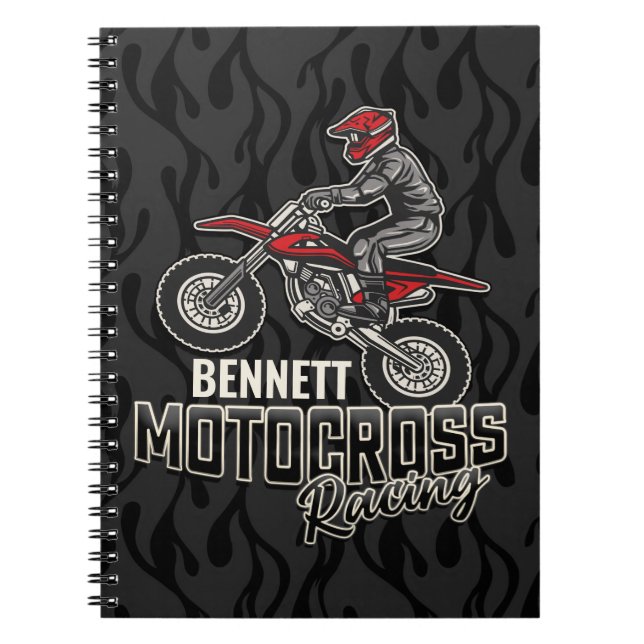 Custom NAME Dirt Bike Rider Motocross Racing Notebook (Front)