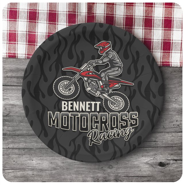 Custom NAME Dirt Bike Rider Motocross Racing Paper Plates (Creator Uploaded)