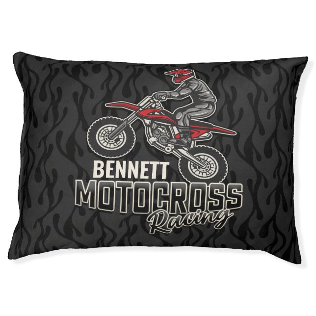 Custom NAME Dirt Bike Rider Motocross Racing Pet Bed (Front)
