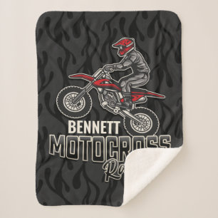 Custom NAME Dirt Bike Rider Motocross Racing Sherpa Blanket