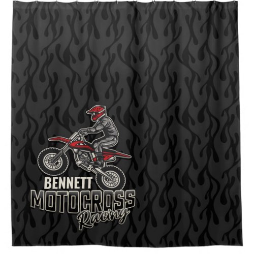 Custom NAME Dirt Bike Rider Motocross Racing Shower Curtain