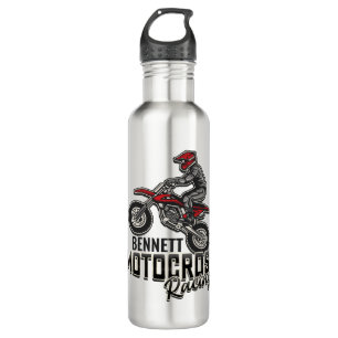 Custom NAME Dirt Bike Rider Motocross Racing Stainless Steel Water Bottle