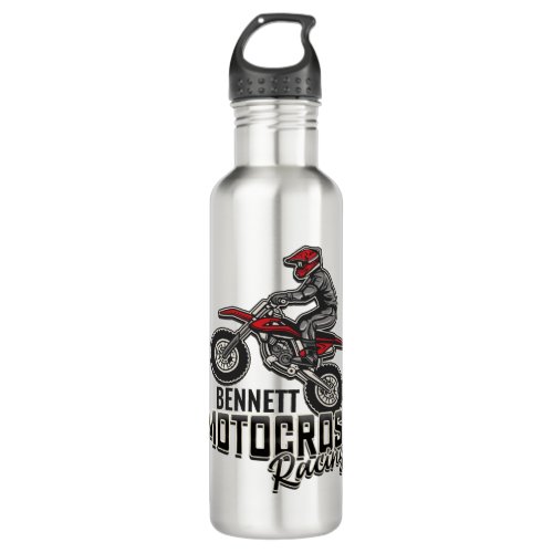 Custom NAME Dirt Bike Rider Motocross Racing Stainless Steel Water Bottle