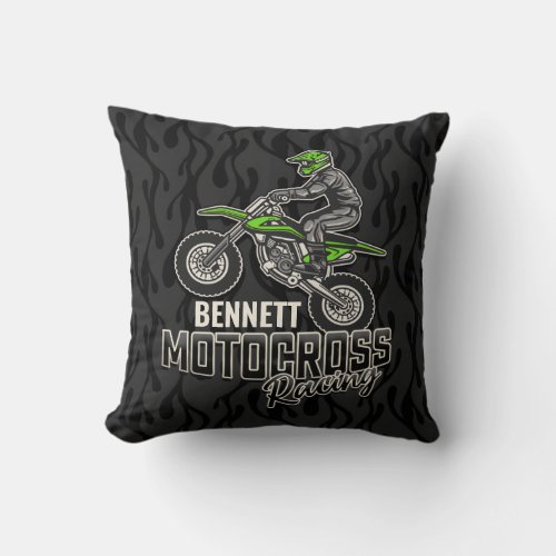 Custom NAME Dirt Bike Rider Motocross Racing Throw Pillow