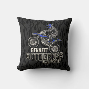 Custom NAME Dirt Bike Rider Motocross Racing Throw Pillow