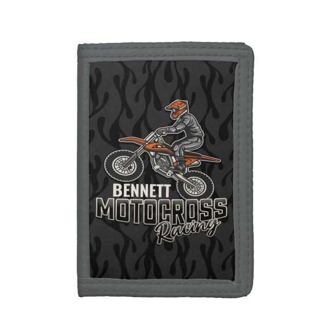 Custom NAME Dirt Bike Rider Motocross Racing  Trifold Wallet (Front Vertical)