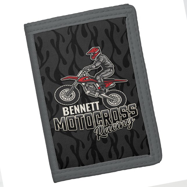 Custom NAME Dirt Bike Rider Motocross Racing Trifold Wallet (Creator Uploaded)