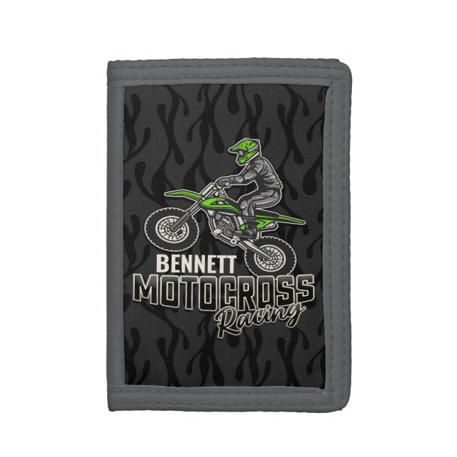 Custom NAME Dirt Bike Rider Motocross Racing Trifold Wallet (Front Vertical)