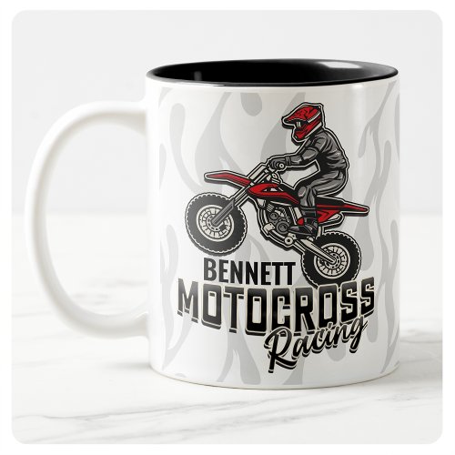 Custom NAME Dirt Bike Rider Motocross Racing Two_Tone Coffee Mug