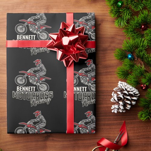 Custom NAME Dirt Bike Rider Motocross Racing Wrapping Paper