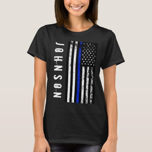 Custom Name Distressed Police Style USA Flag T_Shirt