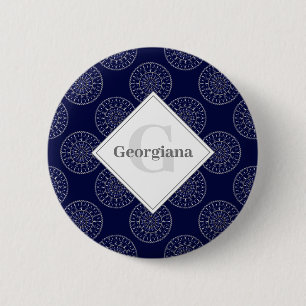 Custom Name Ditsy Winter Snow Angels Snowmen Dots Button