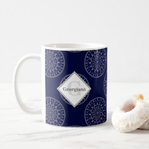 Custom Name Ditsy Winter Snow Angels Snowmen Dots Coffee Mug