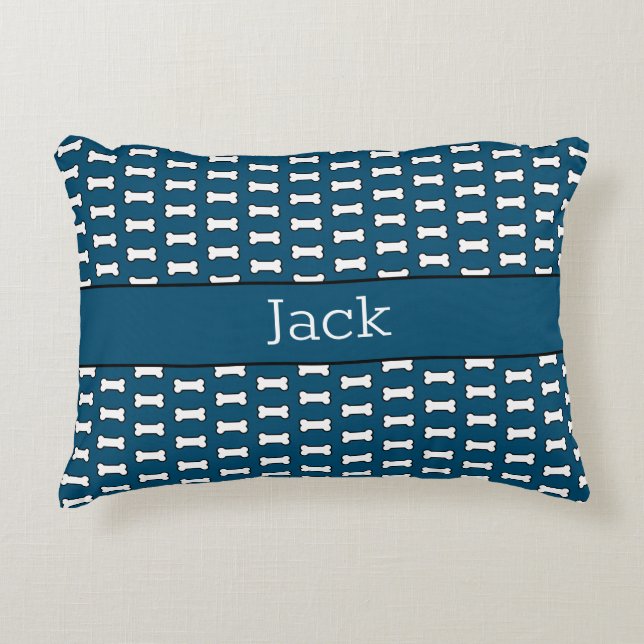 Custom Name Dog Bone Pattern Accent Pillow (Front)