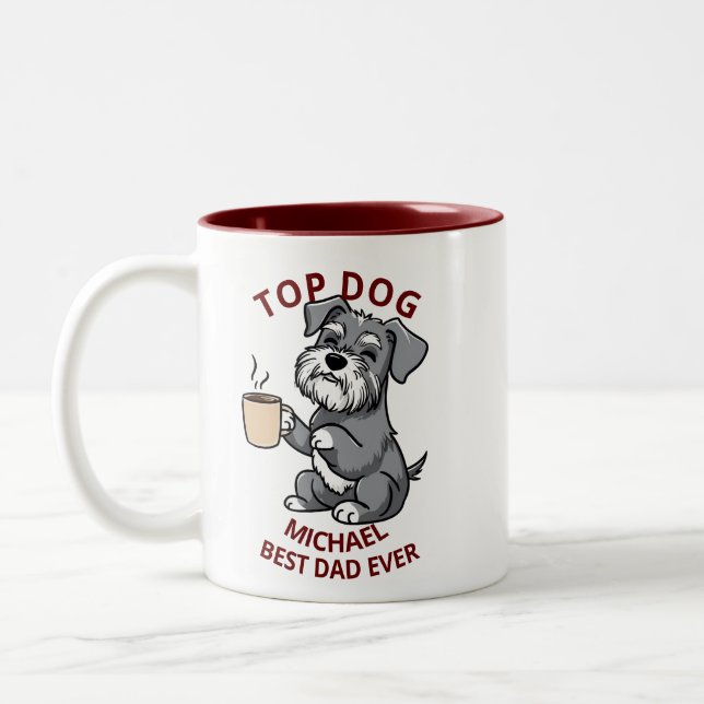 Custom Name Dog Dad Father's Day Dad Gift Coffee Two-Tone Coffee Mug (Left)