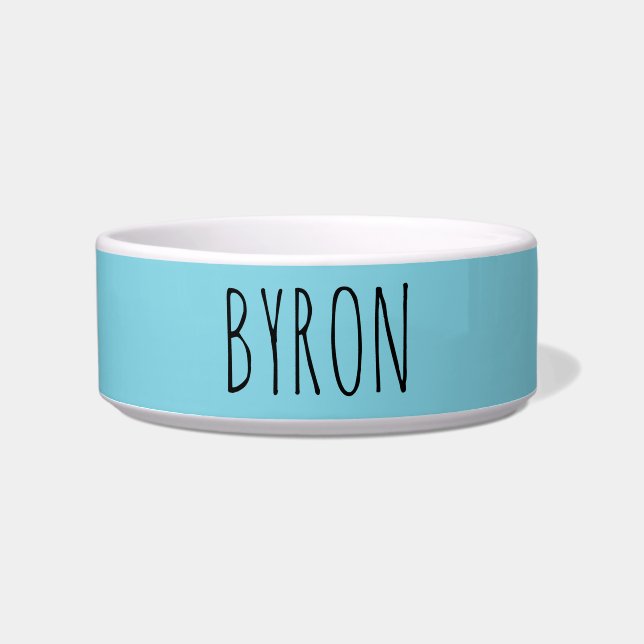 Custom Name Dog Or Cat Sky Blue Ceramic Bowl (Front)