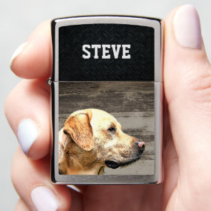 Custom Name Dog Rustic Yellow Lab Pet Labrador Zippo Lighter