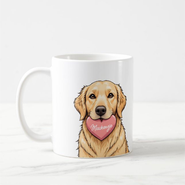 Custom Name Dog with Heart Happy Valentine's Day Coffee Mug (Left)