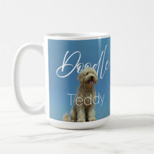 Custom Name Doodle Dog Blue Sky Photo Coffee Mug
