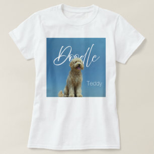 Custom Name Doodle Dog Blue Sky Photo T-Shirt