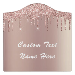 Custom Name Door Sign Rose Blush Glitter Drips