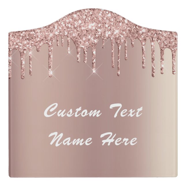 Custom Name Door Sign Rose Blush Glitter Drips (Large Crest Front)