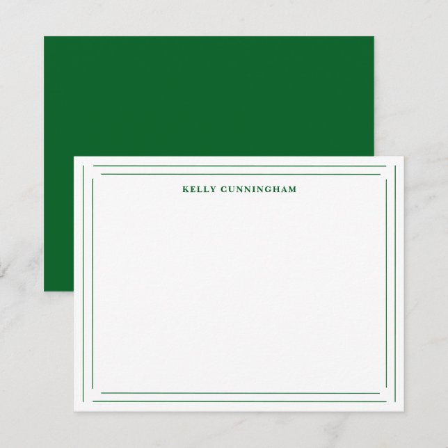 Custom Name Double Border – Forest Green Note Card (Front/Back)