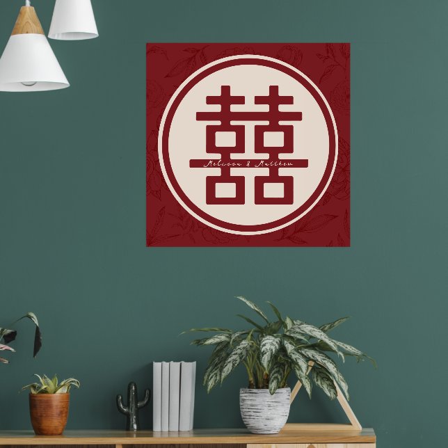 Custom Name Double Happiness Chinese Wedding Poster (Living Room 1)