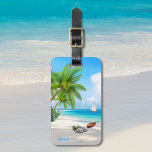 Custom Name / Double-Sided Tropical Sandy Beach Luggage Tag<br><div class="desc">A custom tropical sandy beach design that can be personalized with your name. The blue hand script font color, size, and position can be adjusted in the Edit Menu which can be accessed by selecting "Click to customize further". This tropical paradise illustration depicts the perfect vacation spot with its sandy...</div>