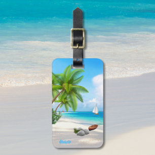 Custom Name / Double-Sided Tropical Sandy Beach Luggage Tag