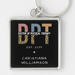 Custom Name DPT Doctor of Physical Therapy Cheetah Keychain