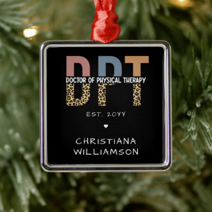 Custom Name DPT Doctor of Physical Therapy Cheetah Metal Ornament