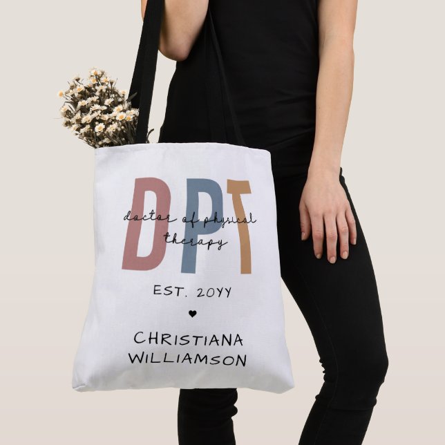 Custom Name DPT Doctor of Physical Therapy Tote Bag (Close Up)