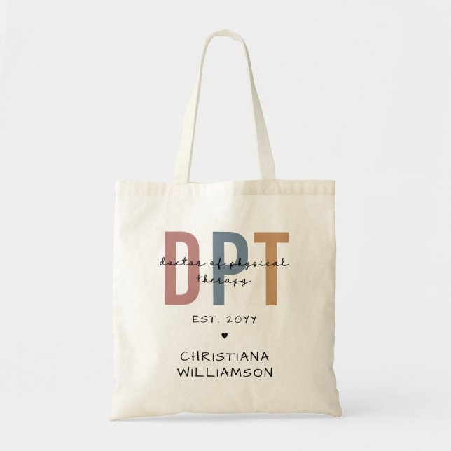 Custom Name DPT Doctor of Physical Therapy Tote Bag (Front)