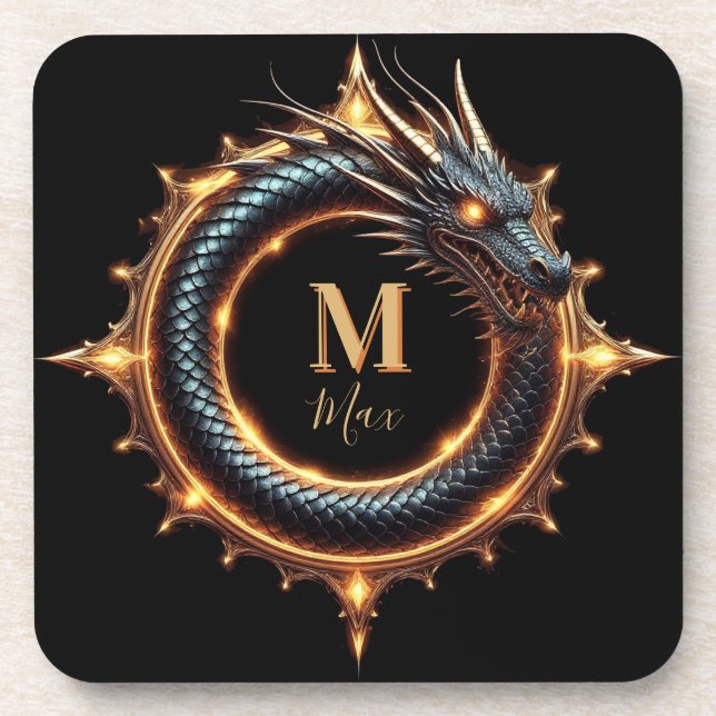 🐉 Custom Name Dragon Fantasy Symbol For Gamers 🔥 Beverage Coaster (Front)
