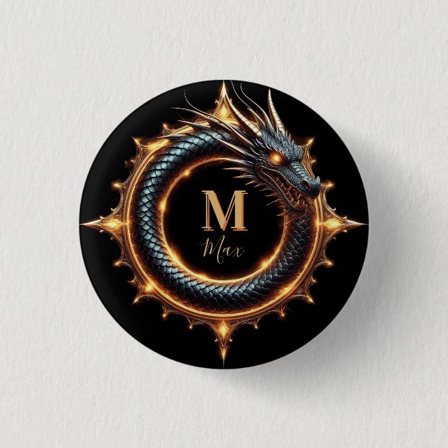 🐉 Custom Name Dragon Fantasy Symbol For Gamers 🔥 Button (Front)