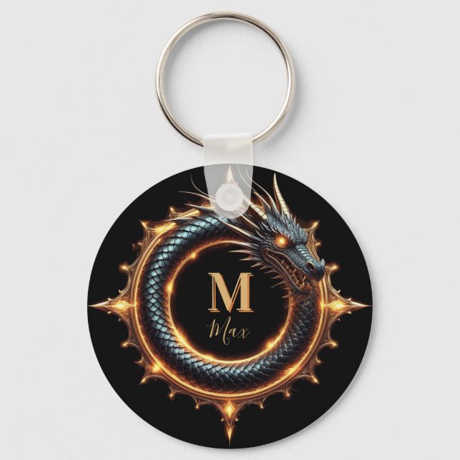 🐉 Custom Name Dragon Fantasy Symbol For Gamers 🔥 Keychain (Front)