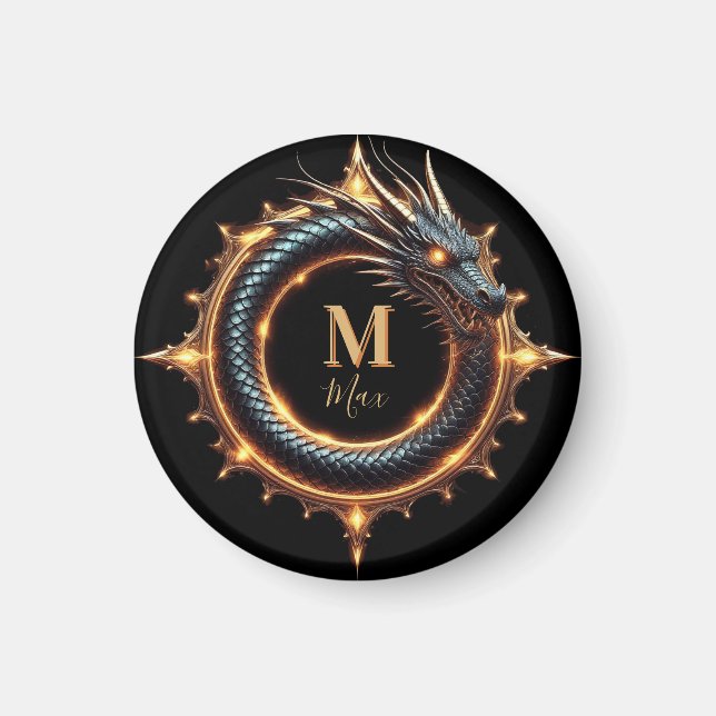🐉 Custom Name Dragon Fantasy Symbol For Gamers 🔥 Magnet (Front)