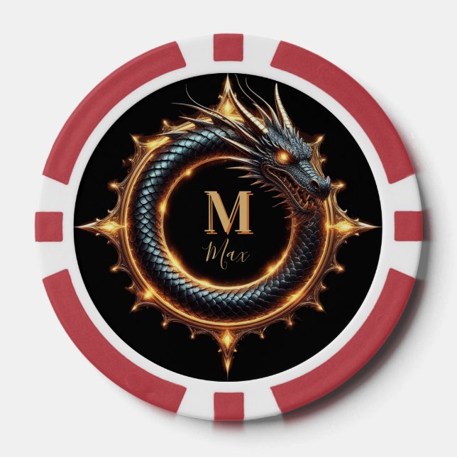 🐉 Custom Name Dragon Fantasy Symbol For Gamers 🔥 Poker Chips (Front)