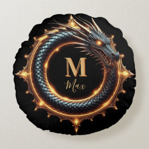 🐉 Custom Name Dragon Fantasy Symbol For Gamers 🔥 Round Pillow