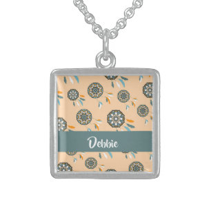Custom name dream catcher pattern sterling silver necklace