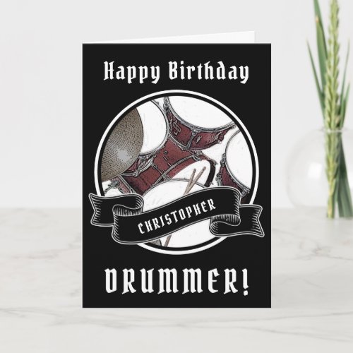 Custom Name Drummer Birthday Card Drums Drumsticks