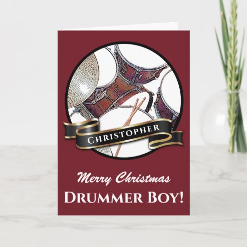 Custom Name Drummer Boy Christmas Drum Holiday Card