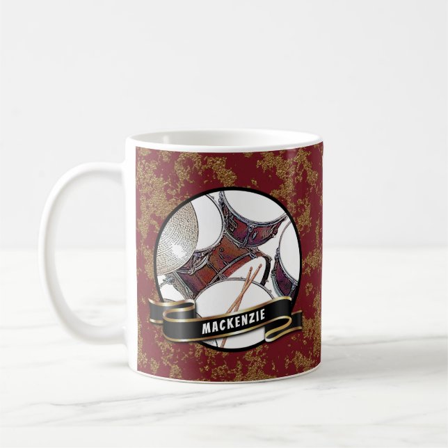 Custom Name Drummer Christmas Drum Kit Music Mug (Left)