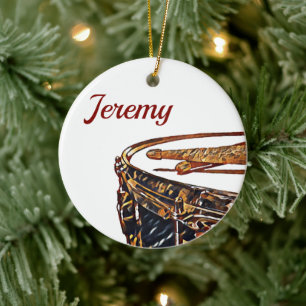 Custom Name Drummer Christmas Snare Drum Drumstick Ceramic Ornament