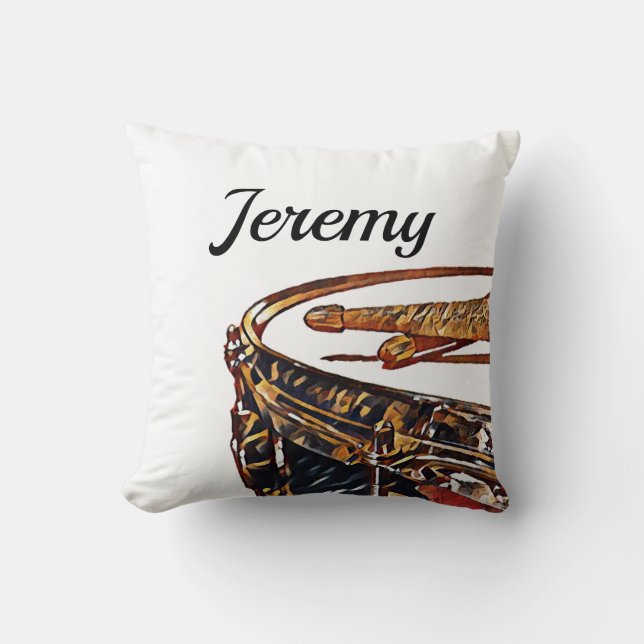 Custom Name Drummer Rock & Roll Musician Drum Throw Pillow (Front)