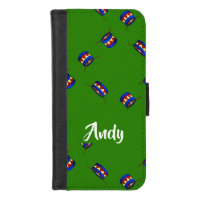 Custom name drums pattern on green iPhone 8/7 wallet case