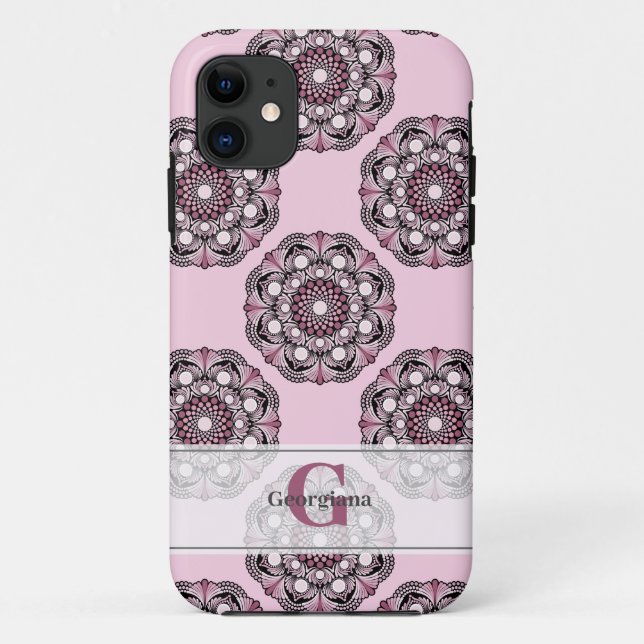 Custom Name Dusky Rose Cherry Blossom Dot Mandala Case-Mate iPhone Case (Back)