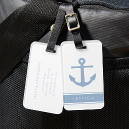 Custom Name Dusty Blue Nautical  Luggage Tag