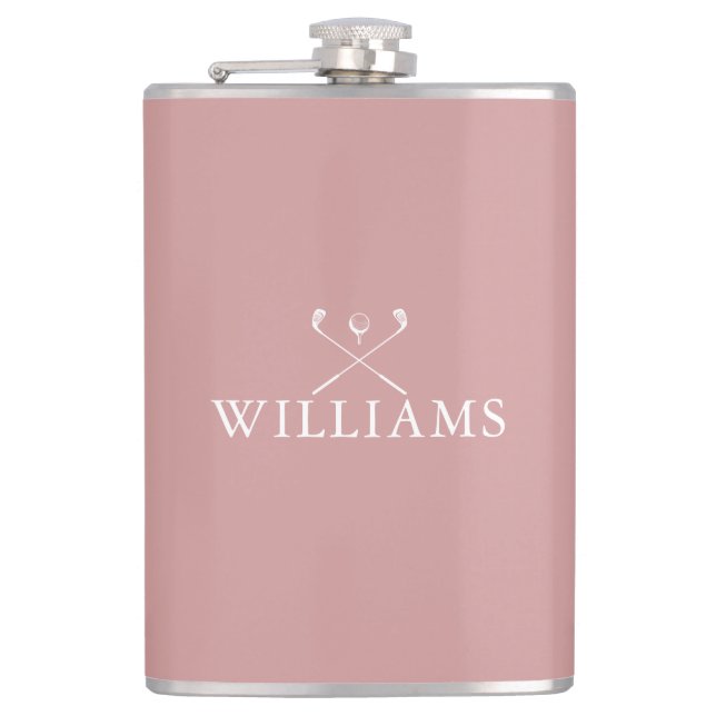 Custom Name Dusty Rose Pink Golf Clubs Flask (Front)